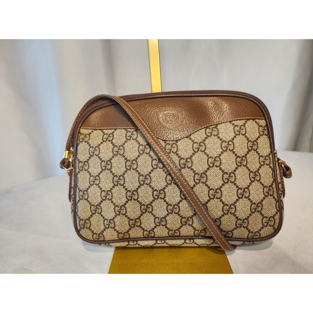 Gucci GG Monogram Vintage Crossbody Bag Ophidia Brown Leather Canvas